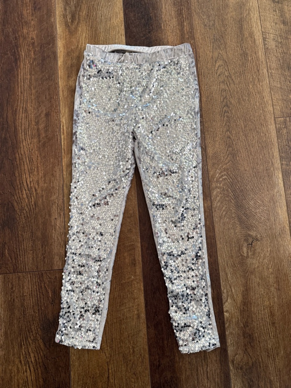Mia Joy Girls' Silver Sequin Leggings with Stretch Waistband NWOT